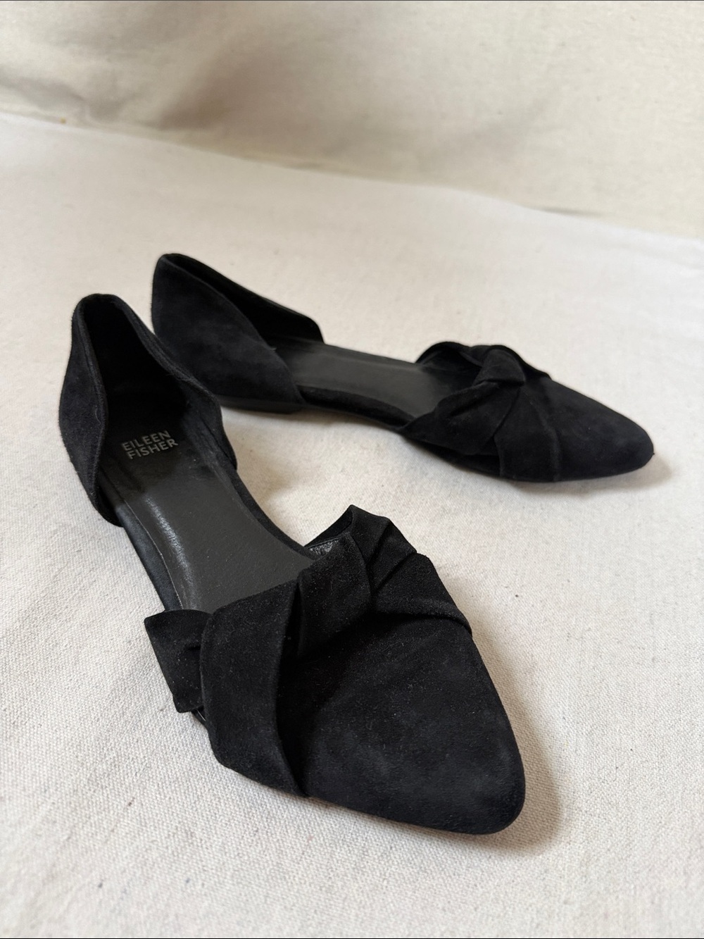 Eileen Fisher Black Suede Pointed D'Orsay Knot Flats